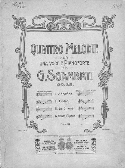 Quattro Melodie per una voce e Pianoforte da G. Sgambati - Джованни Сгамбати